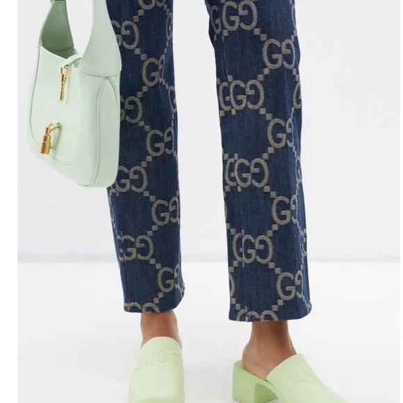 GUCCI NWT NIB mint pastel green rubber logo embossed high heel clogs size 38 - Picture 5 of 5